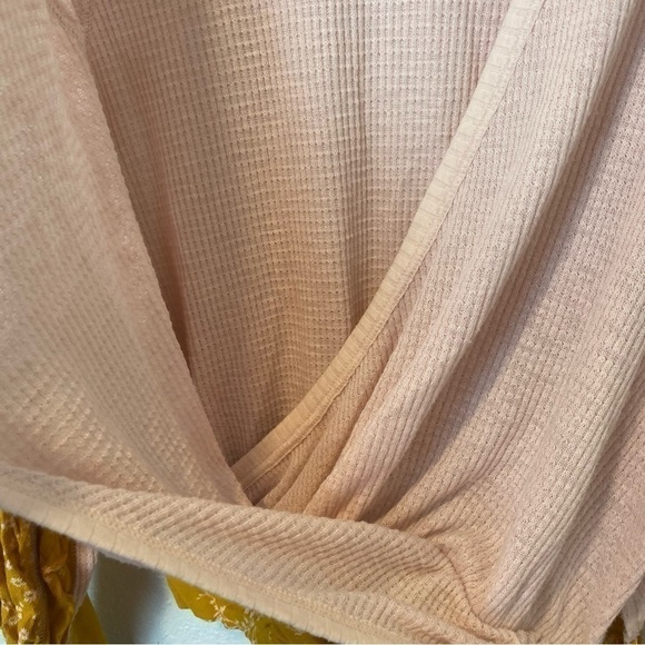 Free People Auxton Waffle Knit Wrap Mixed Media Top - Picture 7 of 15